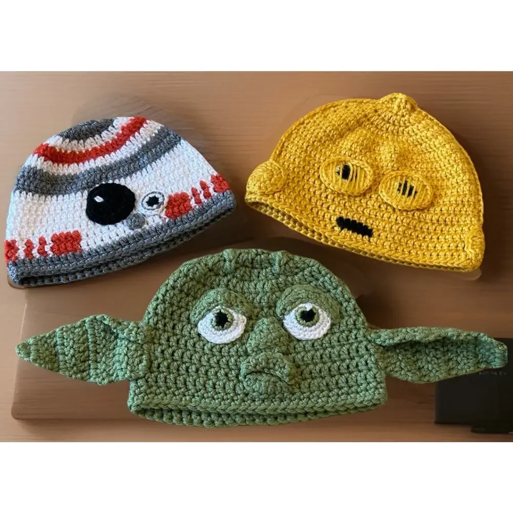NEW Star Wars Beanie Yoda BB8 C-3PO Halloween Costume Adult Handmade Knit Lot 3